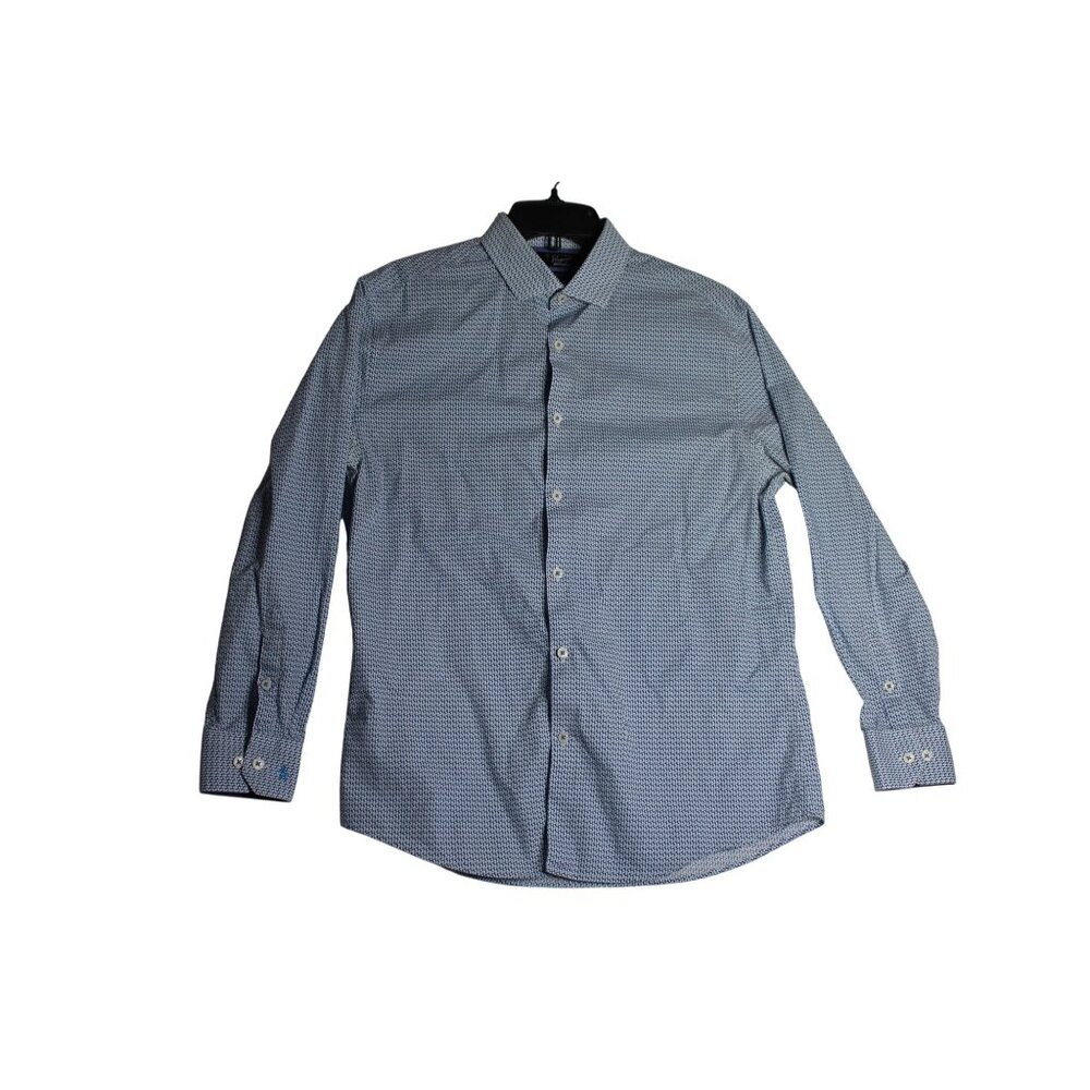 Penguin L/S Blue Geometric Button Down Shirt Mens 15.5 32/33 Heritage Slim Fit
